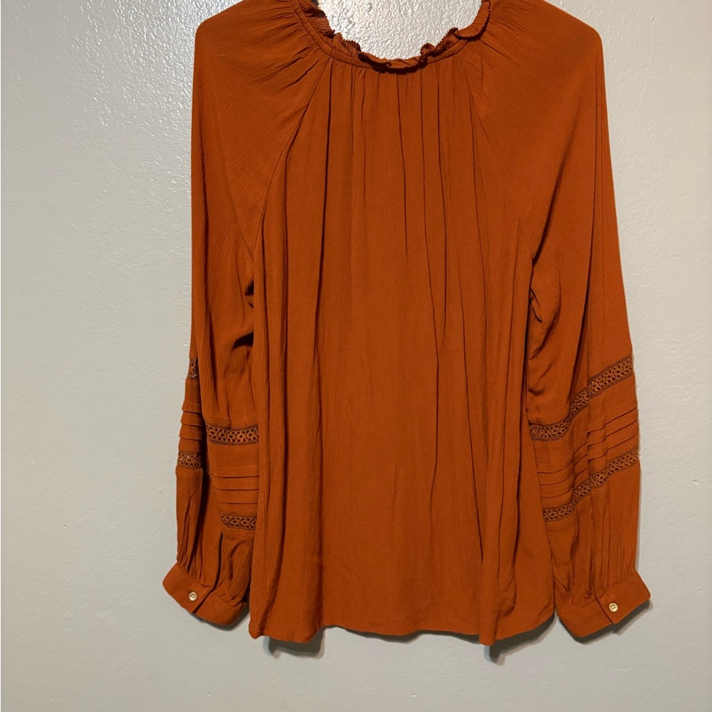 Knox Rose Rust Orange Long-Sleeve Peasant Blouse Size M NWT - Picture 11 of 12